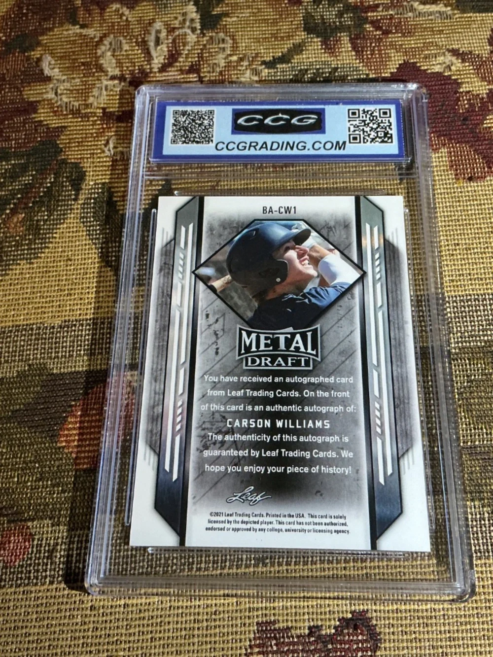 2021 Leaf Metal Draft - Carson Williams #BA-CW1 Silver Crystals Graded CCG 10 Au
